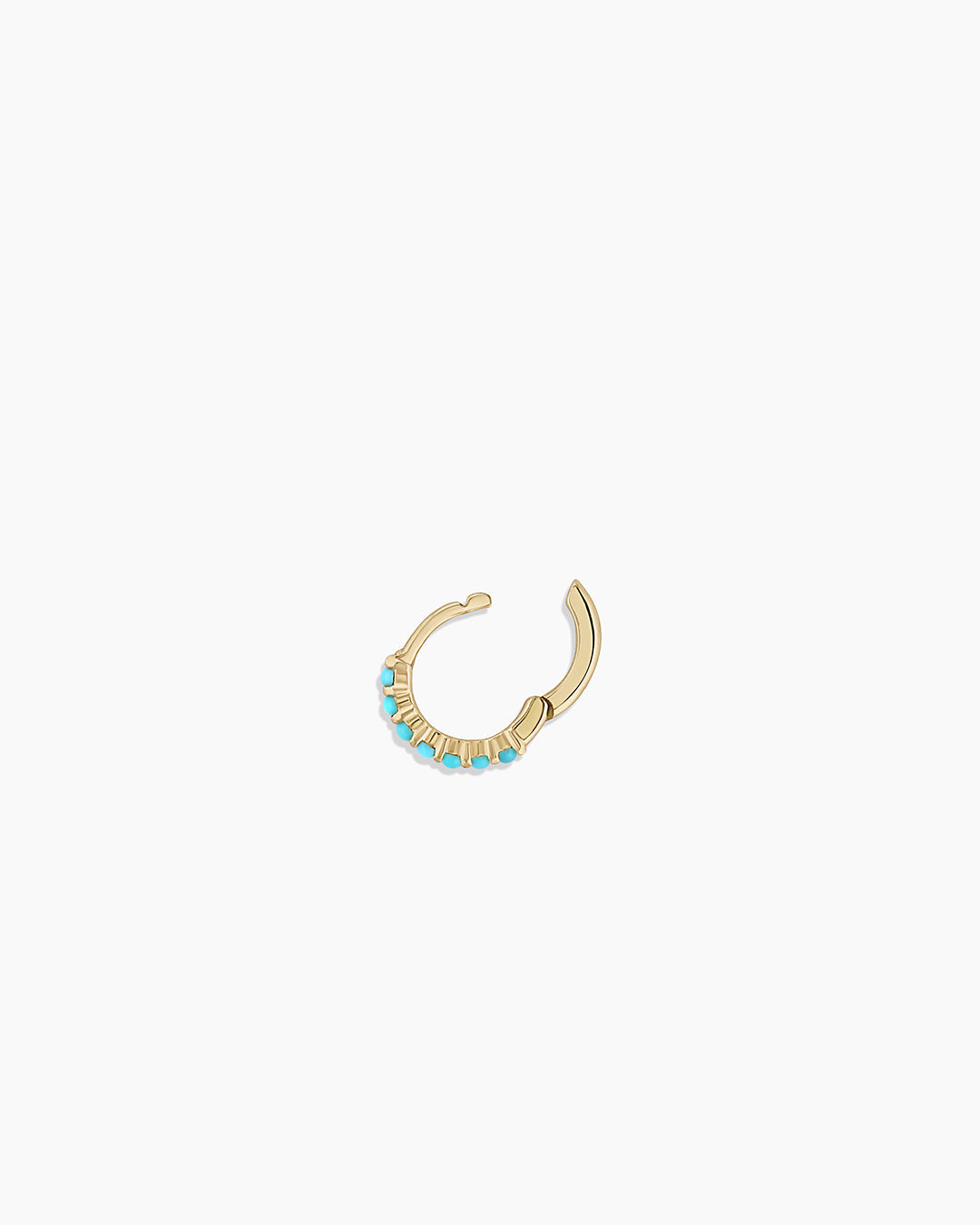 14K Gold Turquoise Row Single Huggie