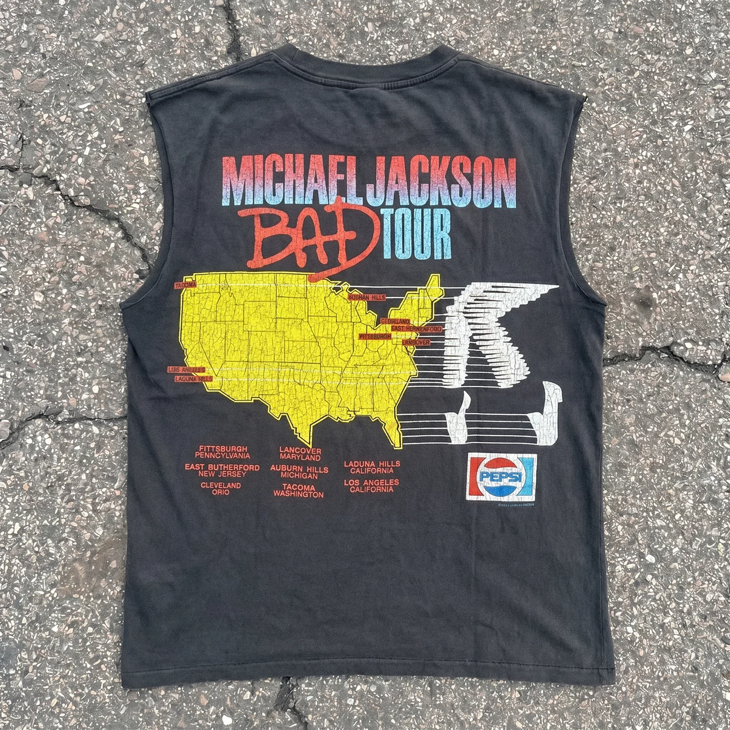 1988 Michael Jackson 'Bad' World Tour Rare Washed Black Cut-Off T-Shirt