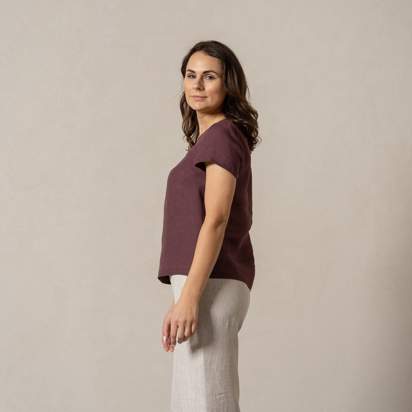 Linen T-Shirt Top Emma Shadow Purple