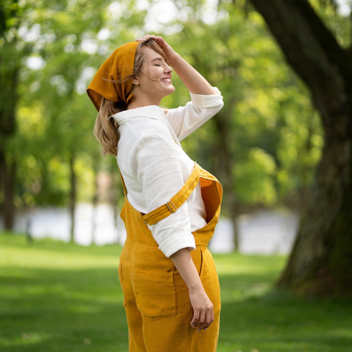 Linen Pinafore Jumpsuit Nicci Spicy Yellow