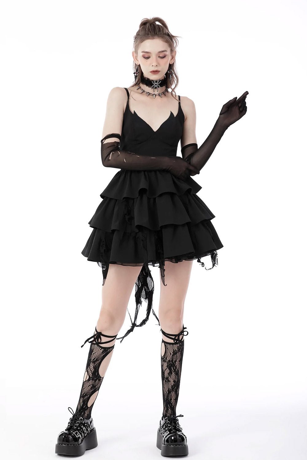 Batling Ruffled Dress with Tattered Train