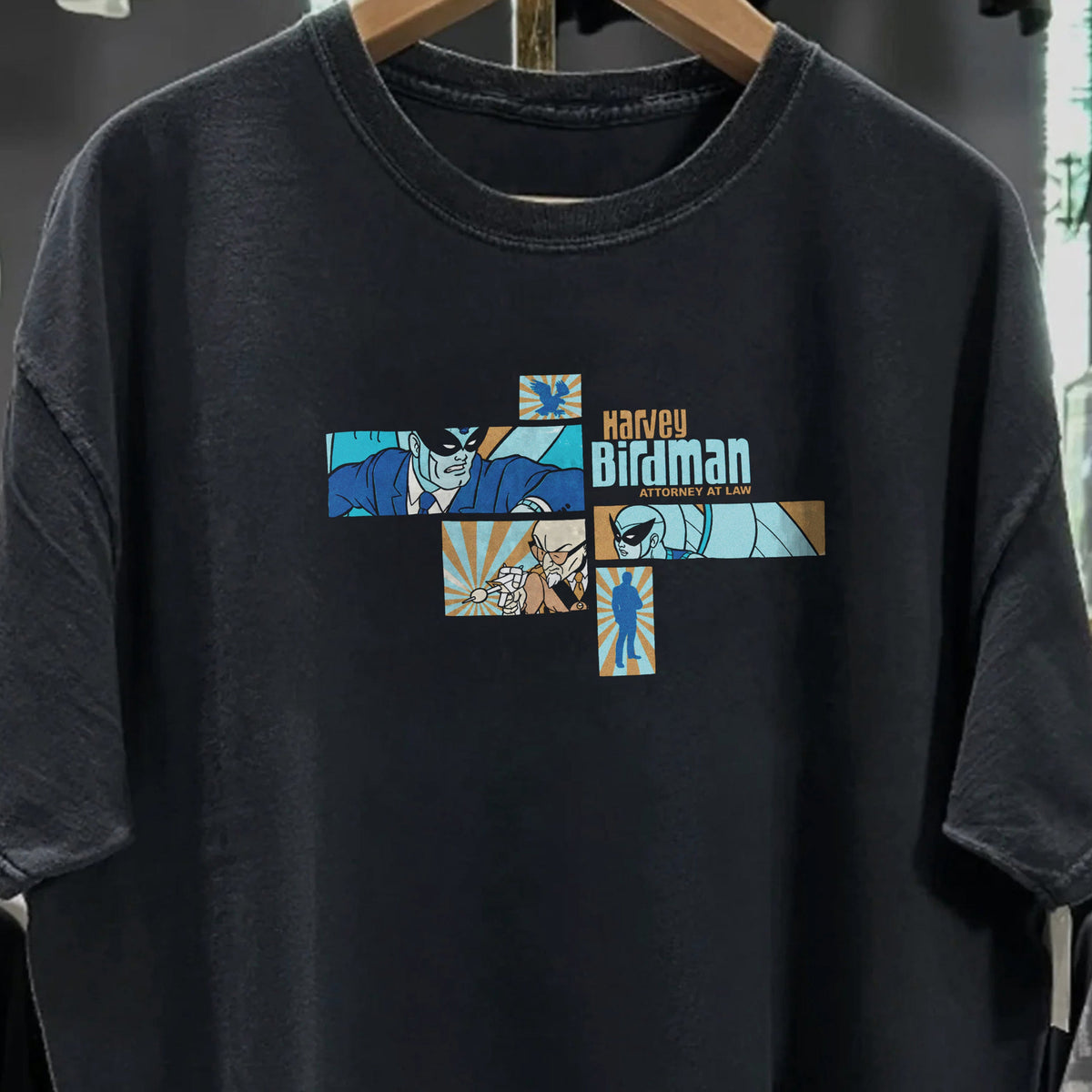 Harvey Birdman Box Logo Washed Black T-Shirt