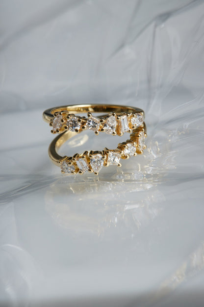 Double Band Scattered Diamond Ring | 18K White Gold, (More Options Available)