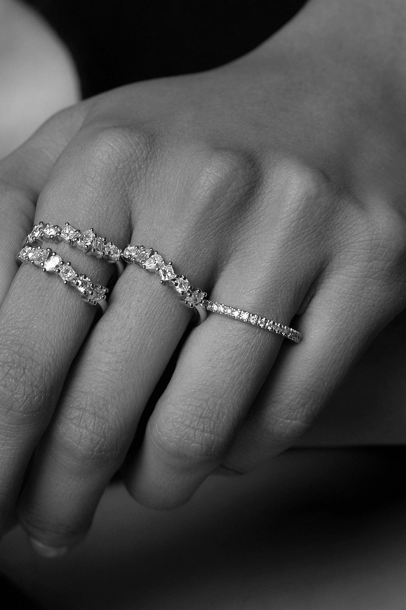 Double Band Scattered Diamond Ring | 18K White Gold, (More Options Available)