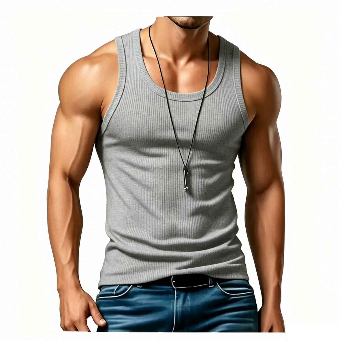 Men’s Wide-Strap Ribbed Tank Top – Comfortable Fit for Everyday Wear & Active Days
