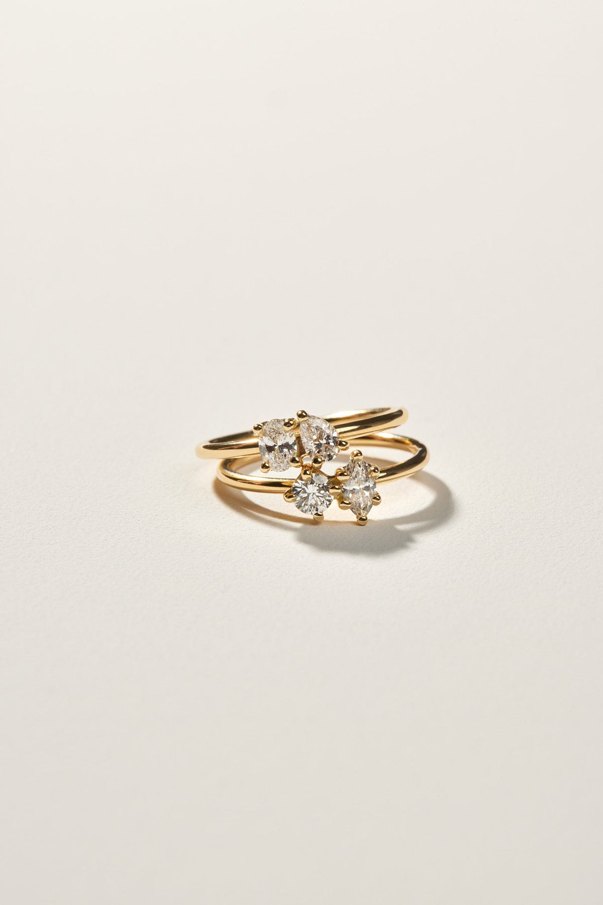 Pear Diamond and Oval Emerald Toi Et Moi Ring | 18K Yellow Gold
