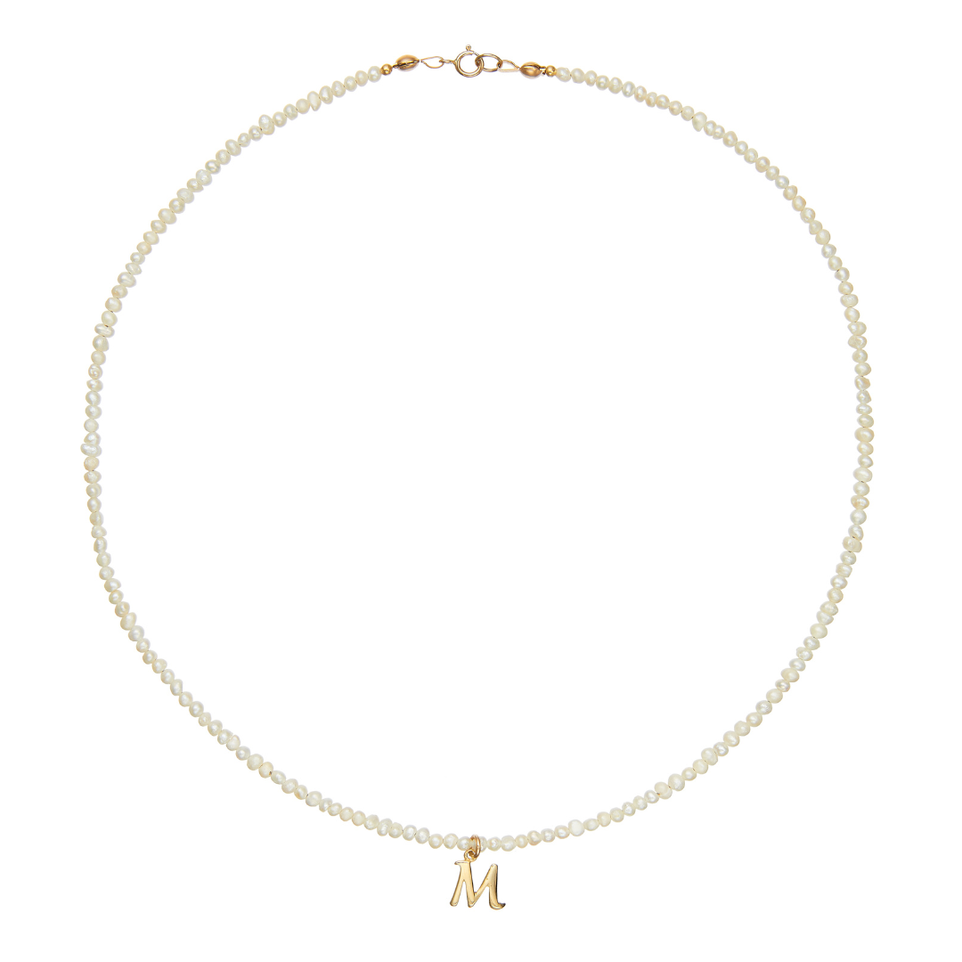 Gold Small Pearl Initial Letter Choker
