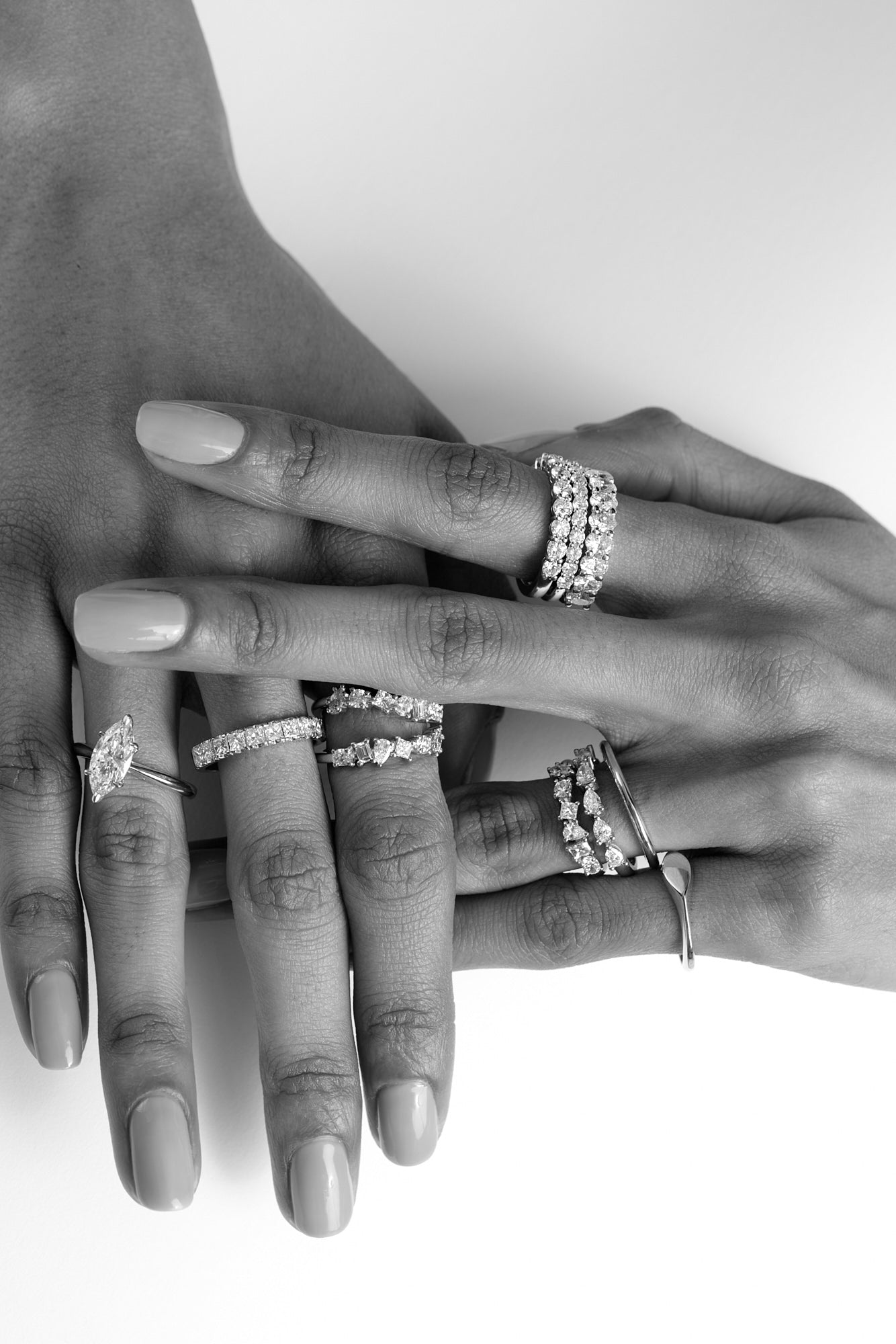 Double Band Scattered Diamond Ring | 18K White Gold, (More Options Available)