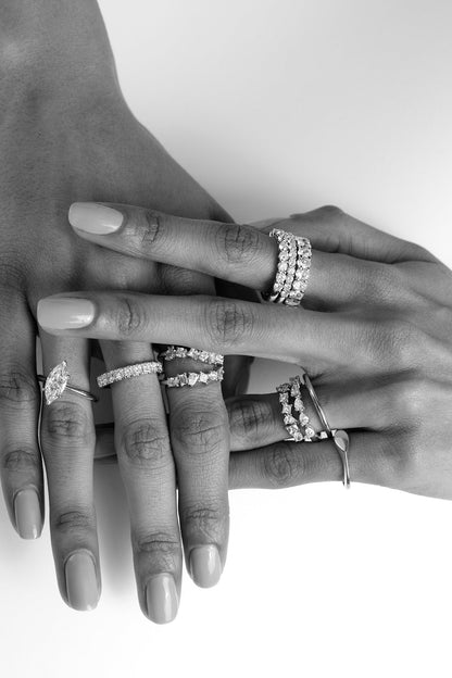Double Band Scattered Diamond Ring | 18K White Gold, (More Options Available)