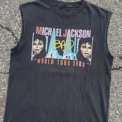 1988 Michael Jackson 'Bad' World Tour Rare Washed Black Cut-Off T-Shirt
