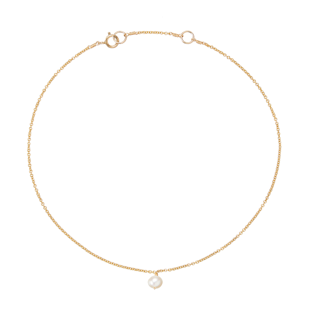 Gold Single Pearl Drop Anklet