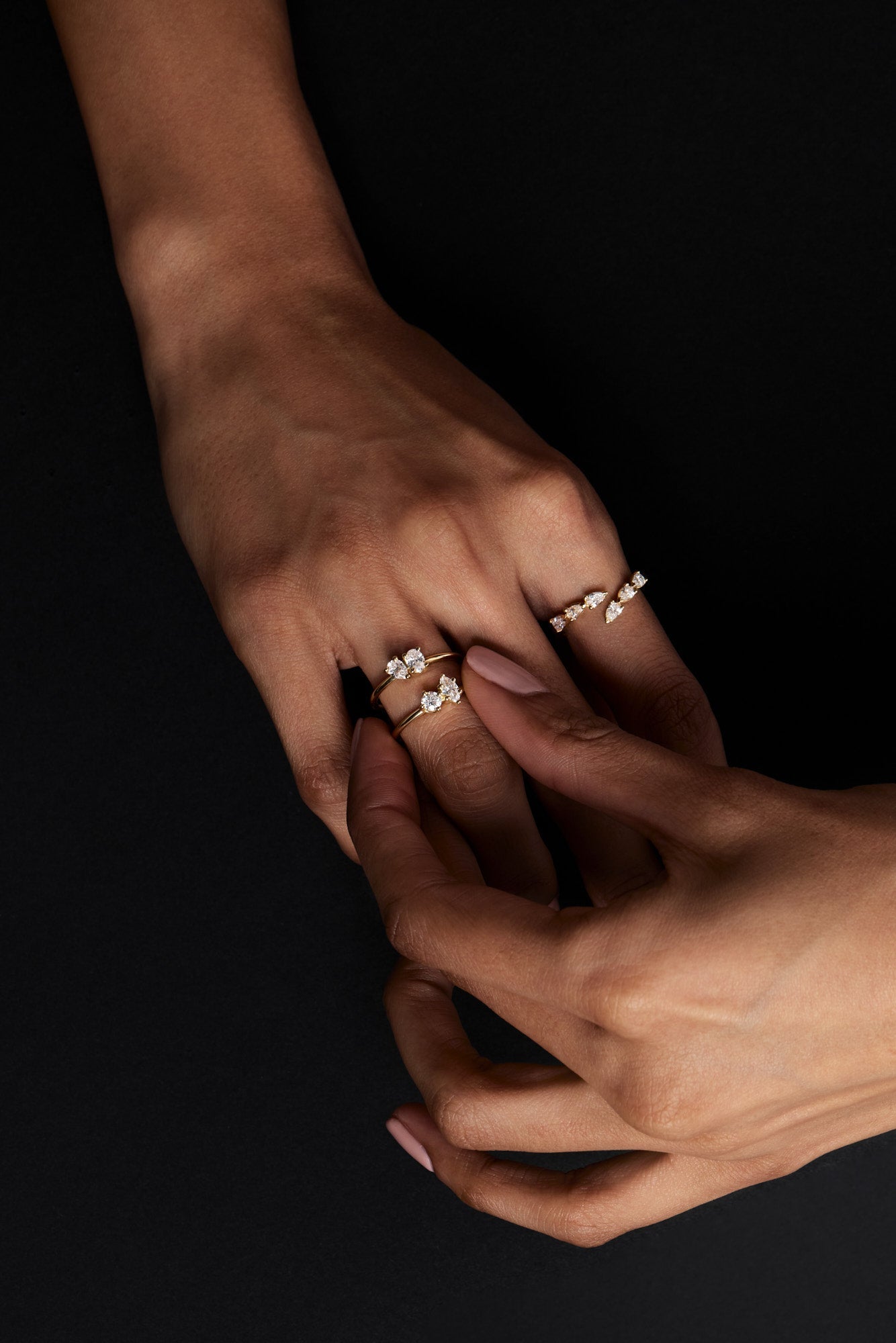 Pear Diamond and Oval Emerald Toi Et Moi Ring | 18K White Gold