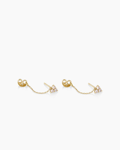 14K Gold White Sapphire Chain Huggies