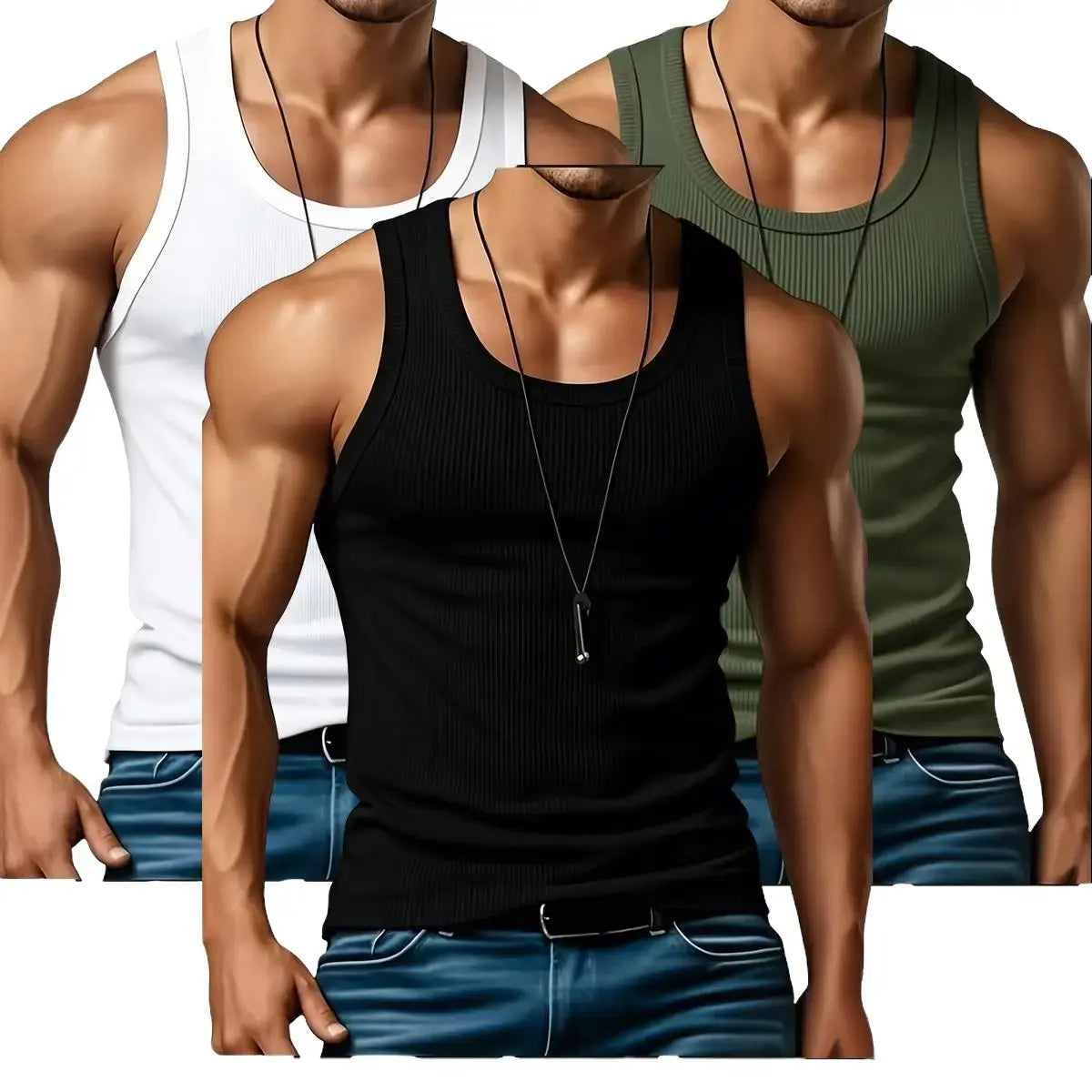 Men’s Wide-Strap Ribbed Tank Top – Comfortable Fit for Everyday Wear & Active Days