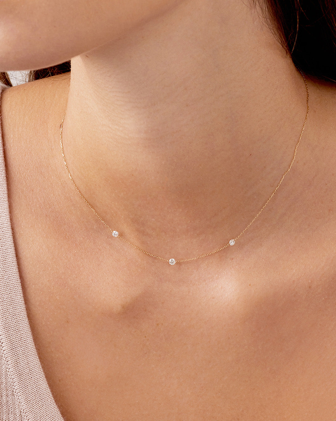 18K Floating Diamond Stationary Trio Necklace