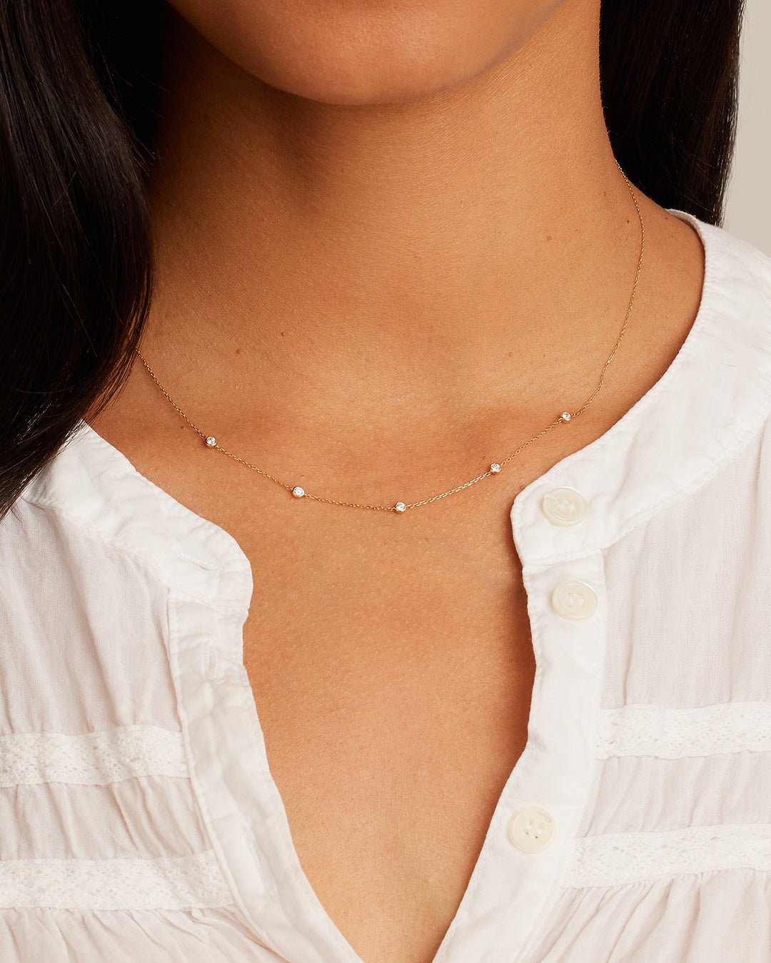 14K Classic Five Diamond Necklace