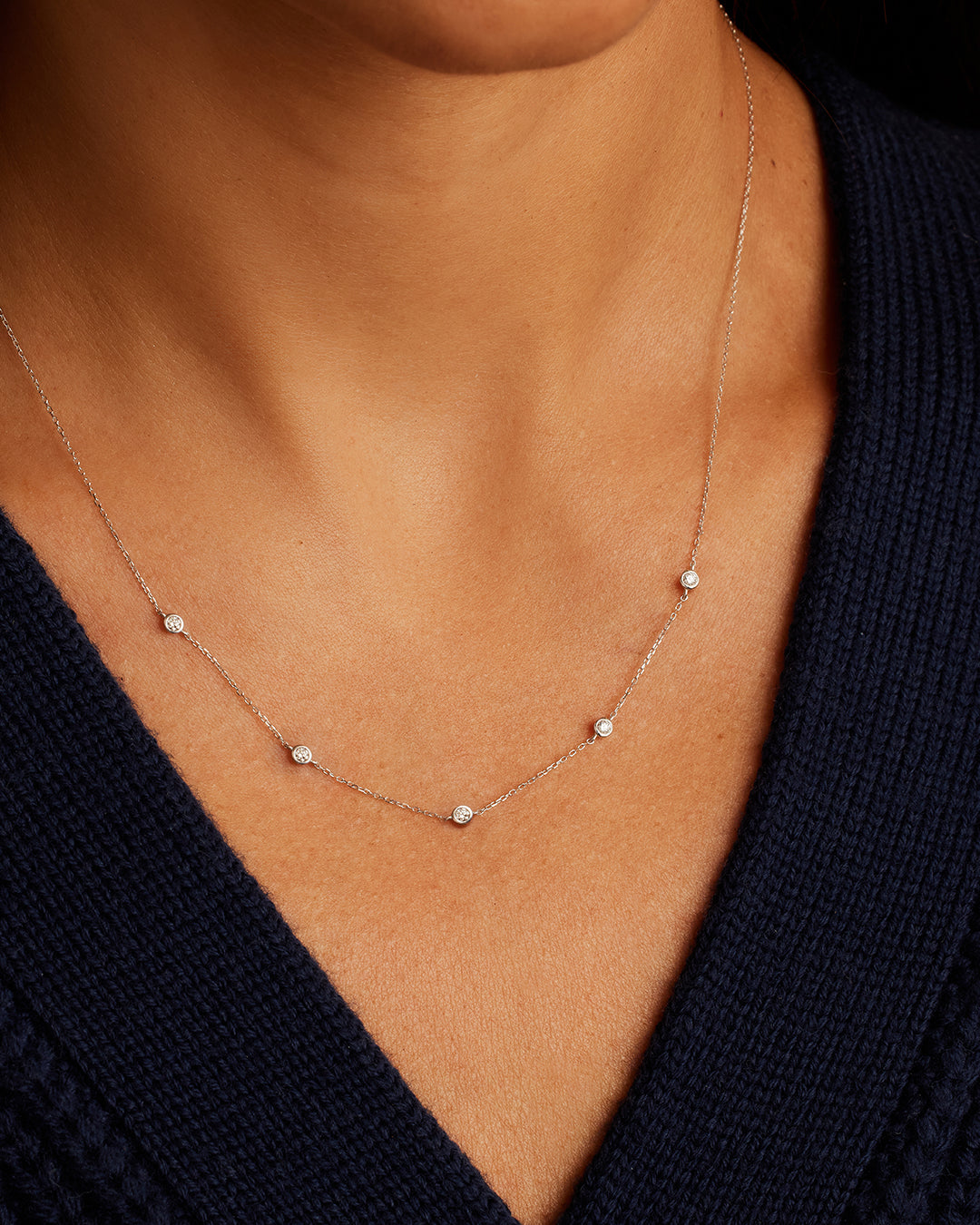 14K Classic Five Diamond Necklace