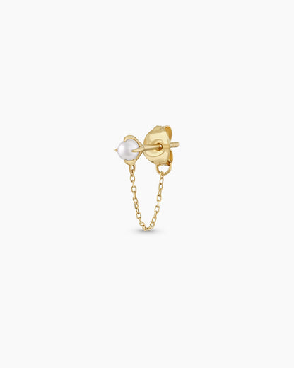 14K Gold Pearl Newport Chain Single Huggie