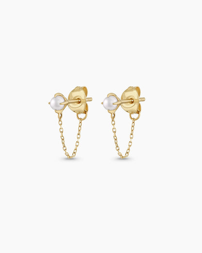14K Gold Pearl Newport Chain Huggies