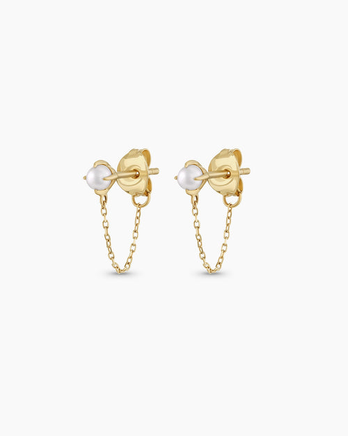 14K Gold Pearl Newport Chain Huggies
