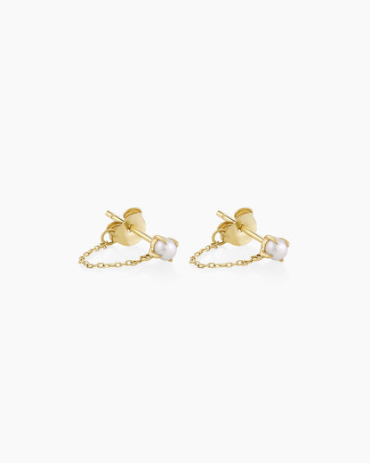 14K Gold Pearl Newport Chain Huggies