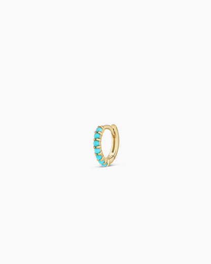 14K Gold Turquoise Row Single Huggie