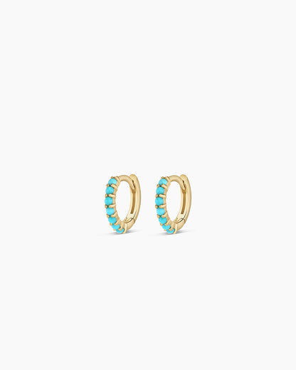 14K Gold Turquoise Row Huggies