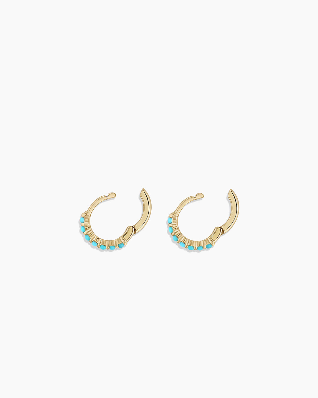 14K Gold Turquoise Row Huggies