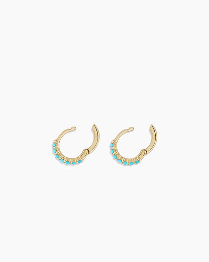 14K Gold Turquoise Row Huggies