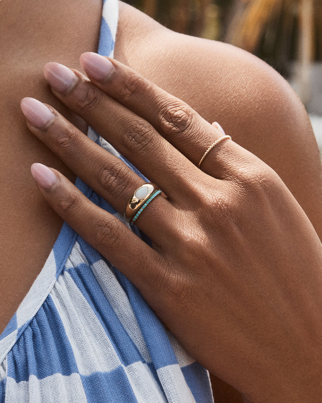 14K Gold Turquoise Row Ring