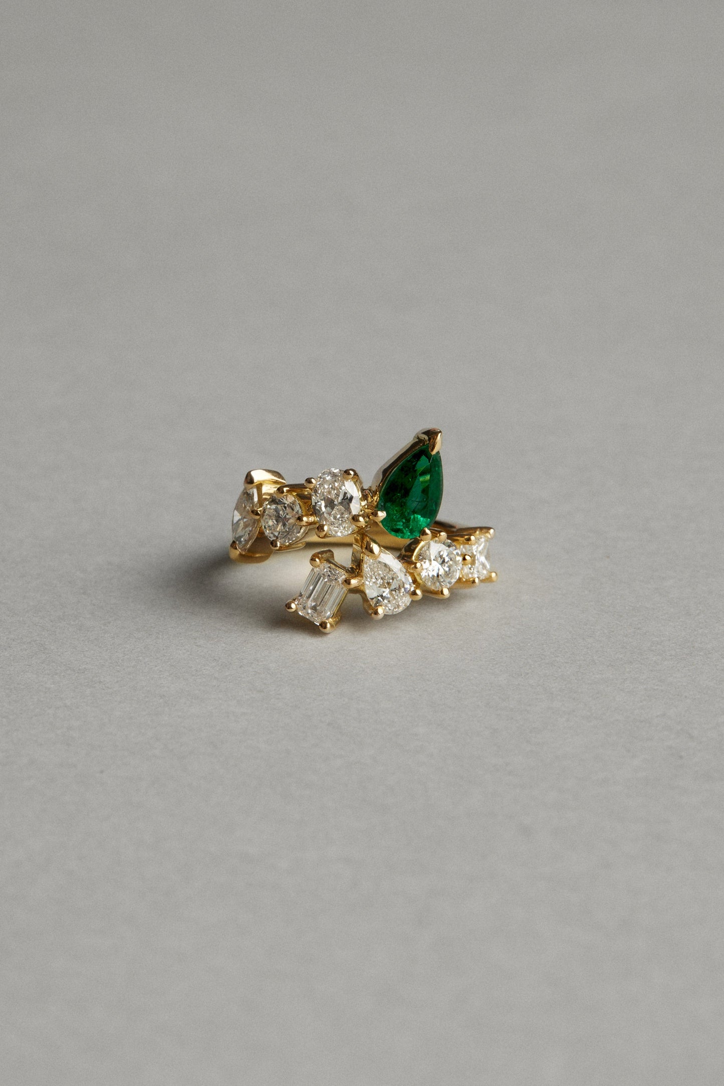 Pear Emerald and Diamond Wrap Ring | 18K Yellow Gold