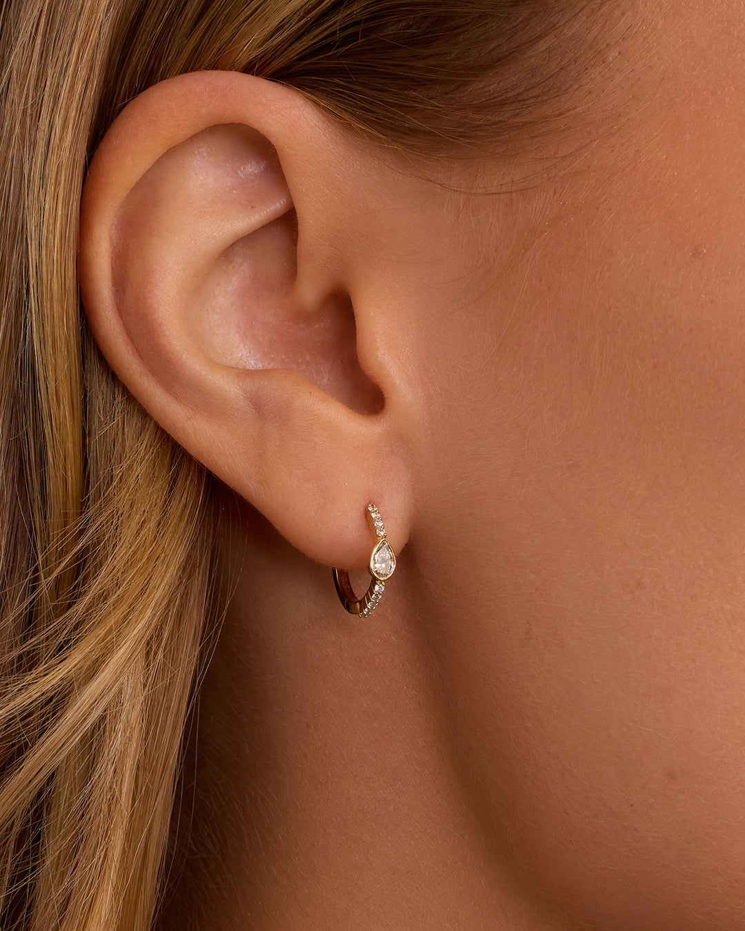 14K Lab Grown Diamond Pear Single Huggie