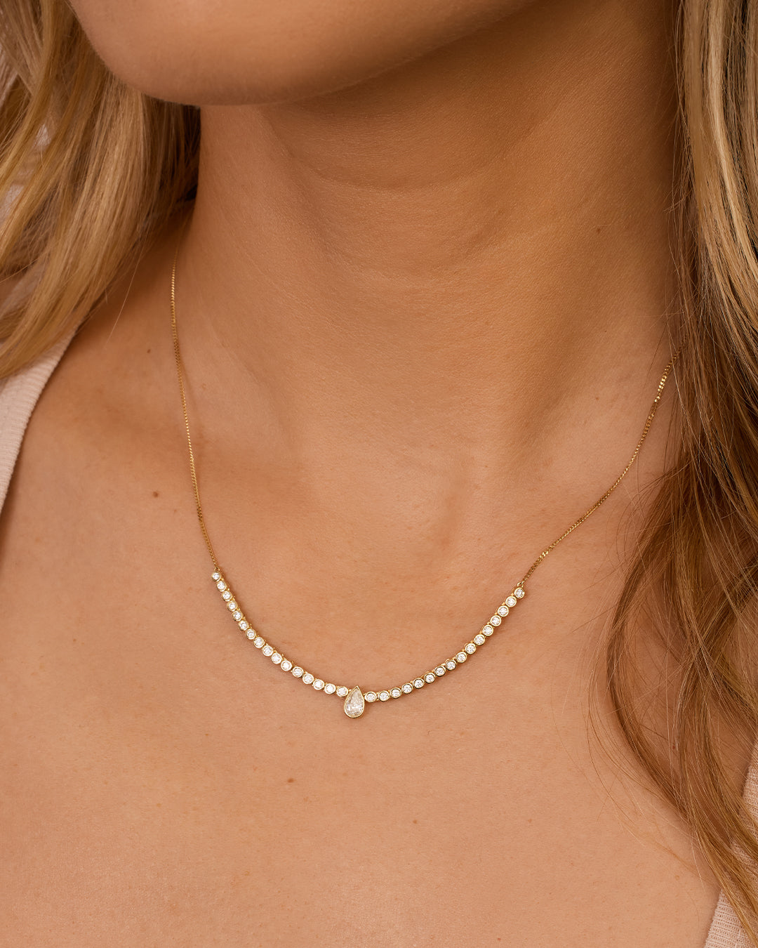 14K Lab Grown Diamond Pear Row Necklace