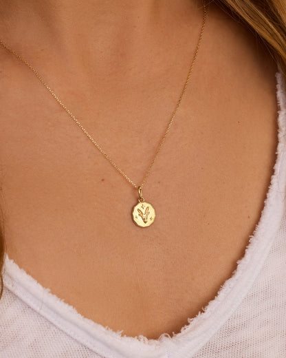 14K Diamond Zodiac Coin Charm Necklace