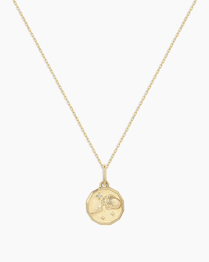 14K Diamond Zodiac Coin Charm Necklace