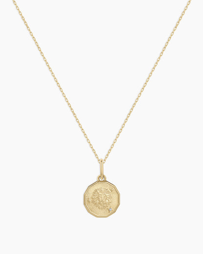 14K Diamond Zodiac Coin Charm Necklace