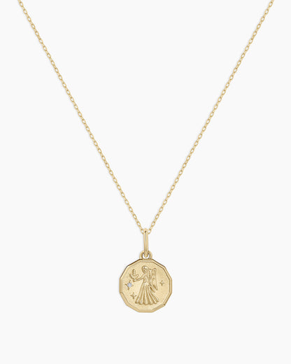 14K Diamond Zodiac Coin Charm Necklace