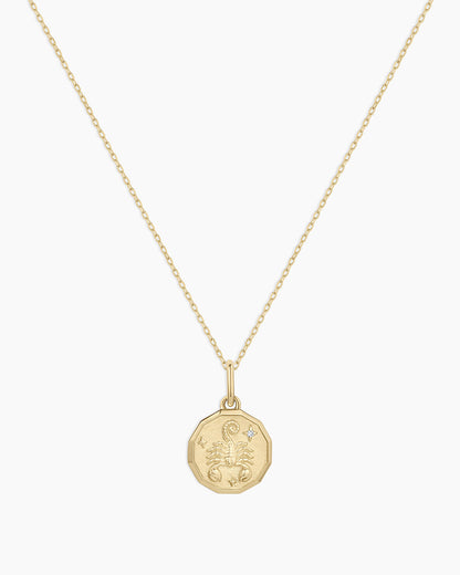 14K Diamond Zodiac Coin Charm Necklace