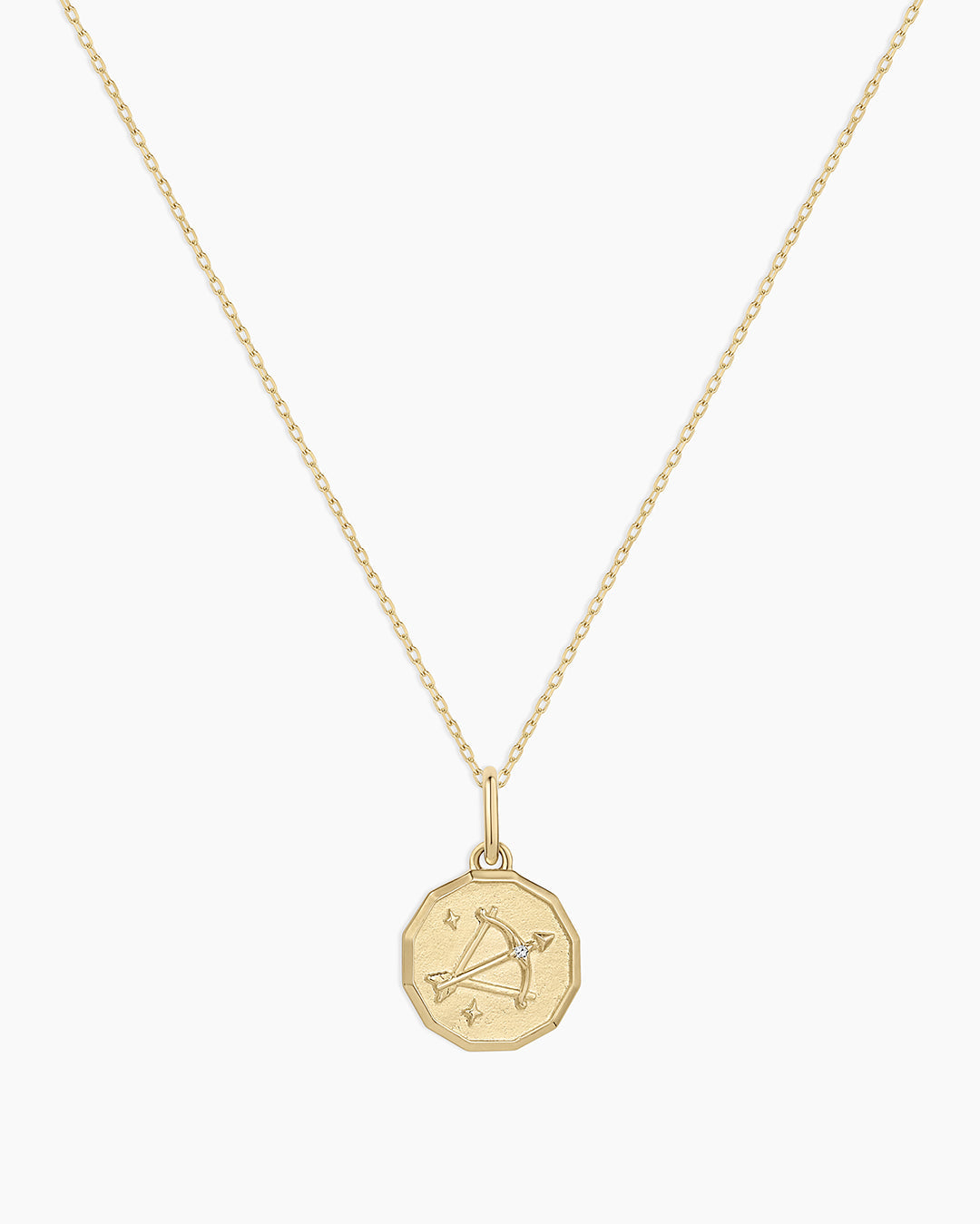 14K Diamond Zodiac Coin Charm Necklace