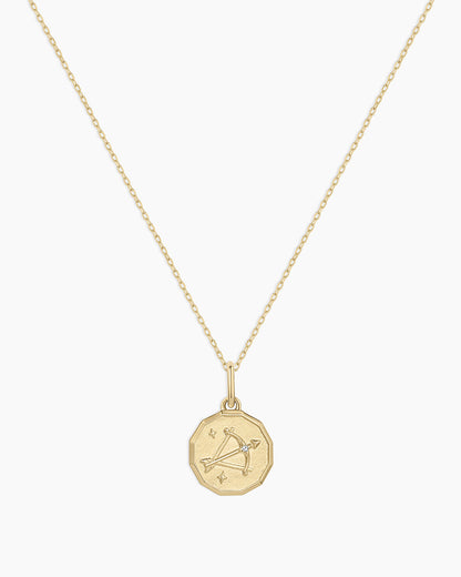 14K Diamond Zodiac Coin Charm Necklace