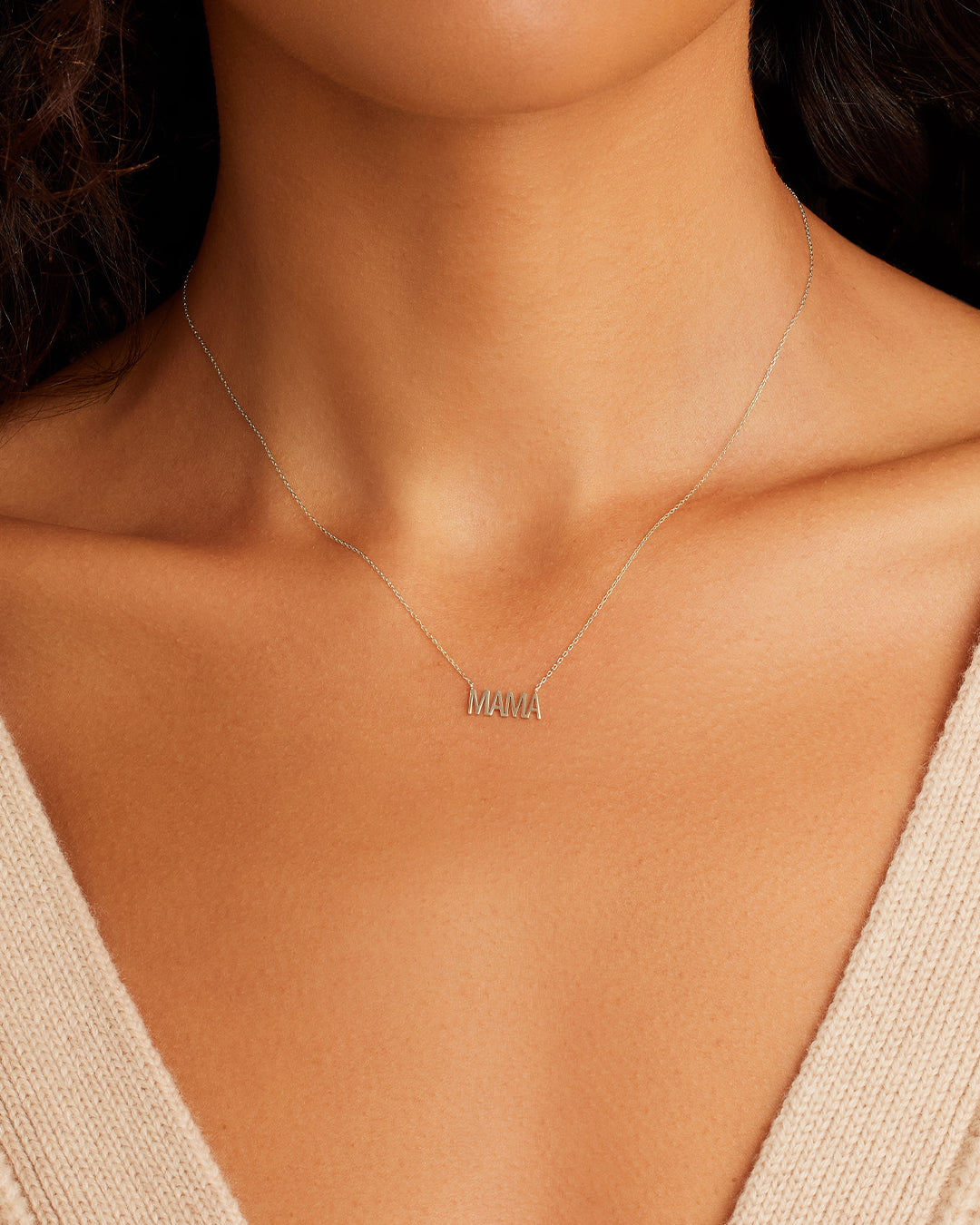 14K White Gold Mama Necklace