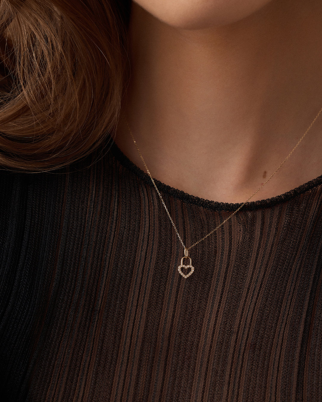 14K Diamond Heart Padlock Charm