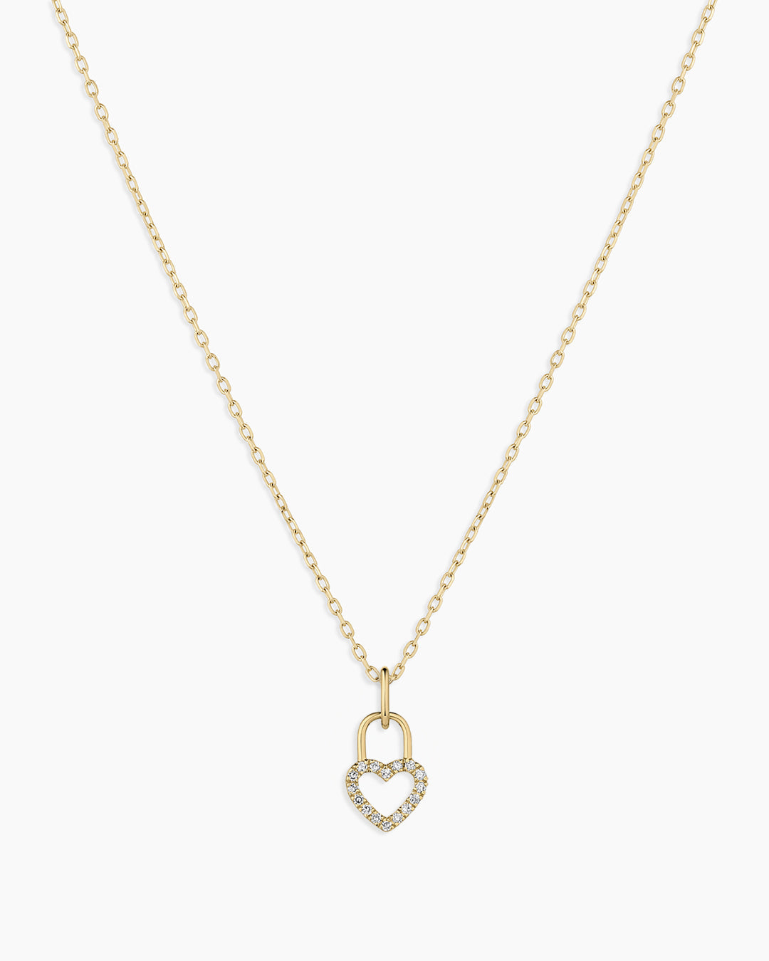 14K Diamond Heart Padlock Charm Necklace