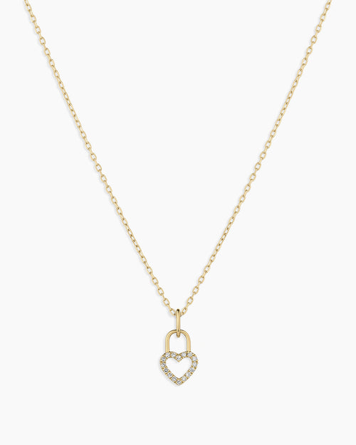 14K Diamond Heart Padlock Charm Necklace