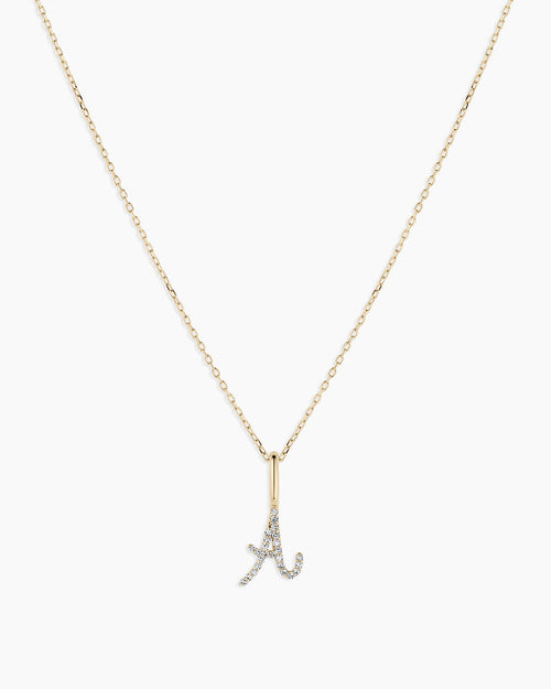 14K Diamond Script Alphabet Charm Necklace