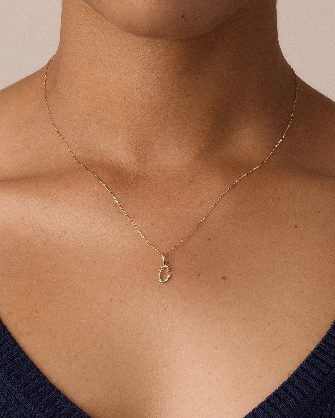 14K Diamond Script Alphabet Charm Necklace