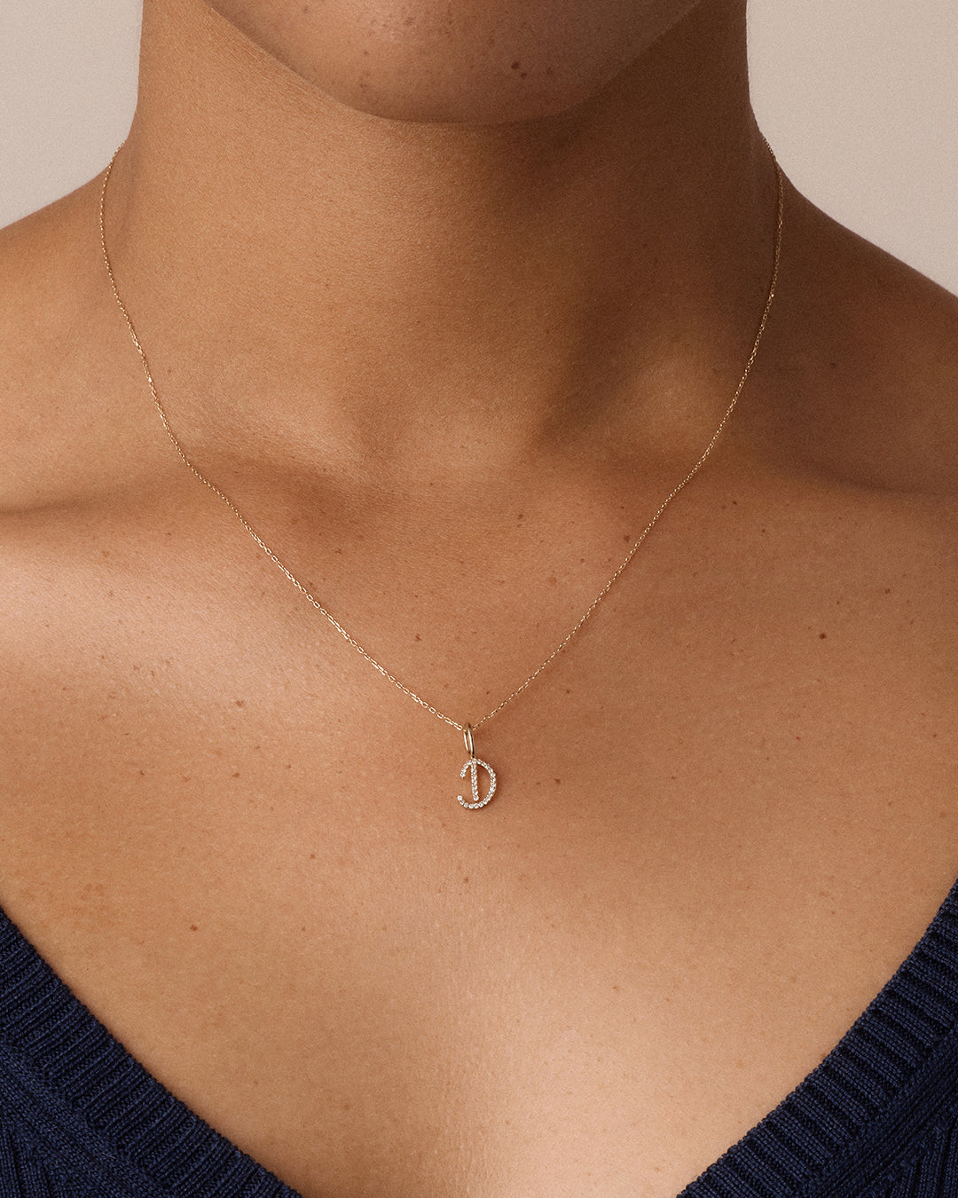 14K Diamond Script Alphabet Charm Necklace