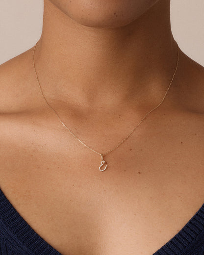 14K Diamond Script Alphabet Charm Necklace