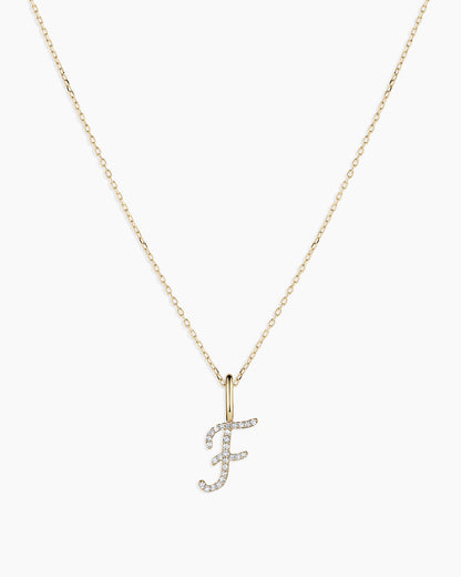 14K Diamond Script Alphabet Charm Necklace