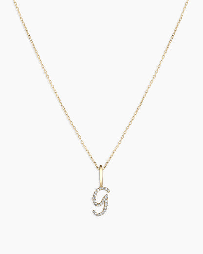 14K Diamond Script Alphabet Charm Necklace